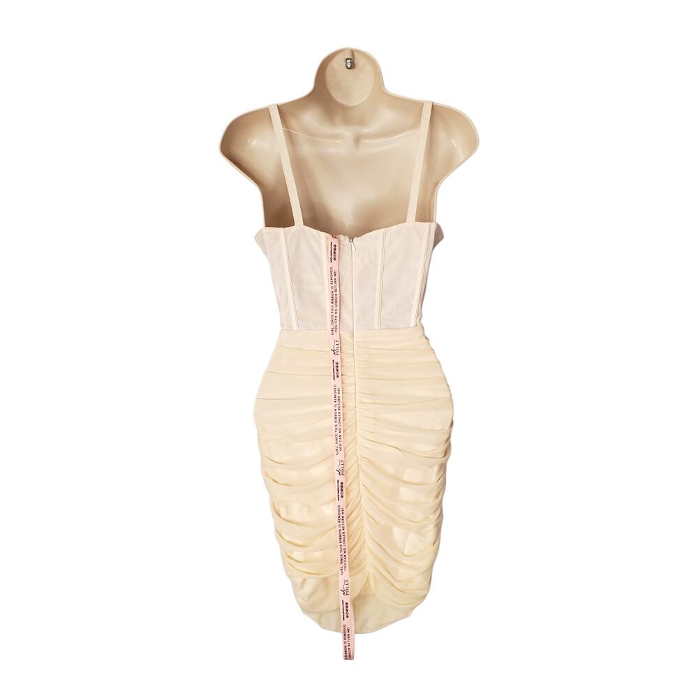 Oh Polly Overload Mesh Bodycon Corset Mini Dress Ivory Cream Ruched Lined Size 6 - Picture 5 of 14
